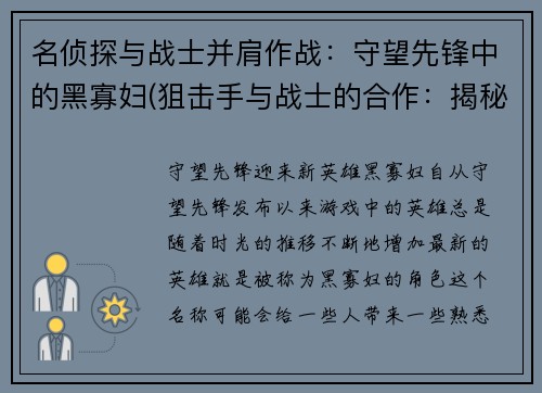 名侦探与战士并肩作战：守望先锋中的黑寡妇(狙击手与战士的合作：揭秘守望先锋中的黑寡妇)